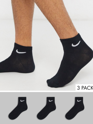 Nike Training 3 Pack Ankle Socks In Black