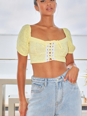 Petite Yellow Lace Up Milkmaid Crop Top