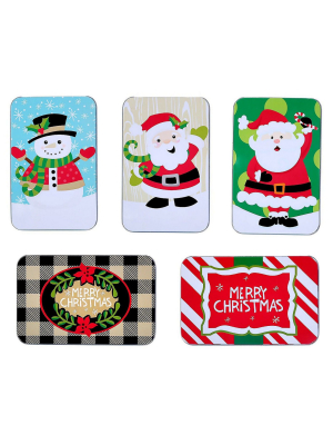 Juvale 5-piece Assorted Christmas Card Tin Holders Box Set With Lid For Gift & Card, 4.9”x3.2”x0.8”, Assorted Designs