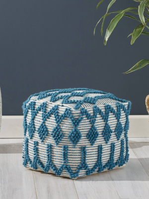 Birchglen Boho Ottoman Pouf Teal/white - Christopher Knight Home