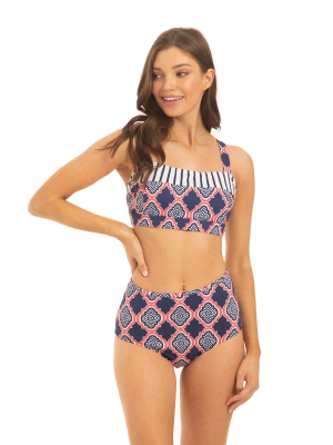 Navy Geo High Waisted Bikini Bottom