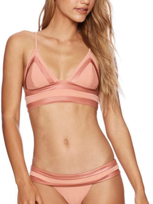 Beach Bunny Mia Long Line Bikini Top In Whiskey Rose