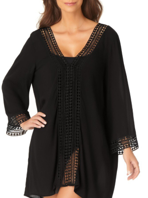 Anne Cole V-neck Tunic Cover-up In Black