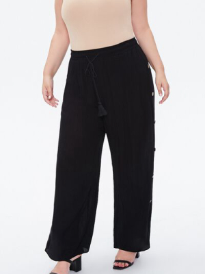 Plus Size Slit-leg Crinkle Pants