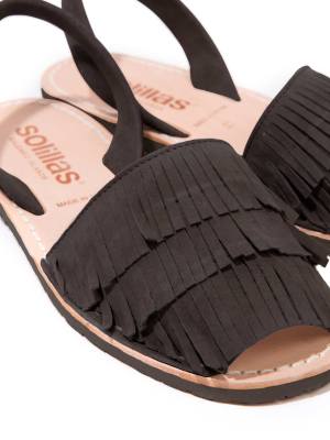 Noche Franja - Fringe Detail Leather Menorcan Sandals