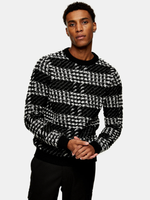 Black And White Check Knitted Sweater