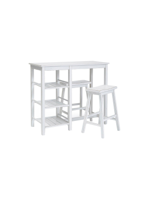 Breakfast Club Counter Table With 2 Stools Distressed Chalk White - Progressive