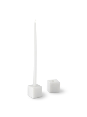 White Marble Cube Tiny Taper Holders, Set Of 2