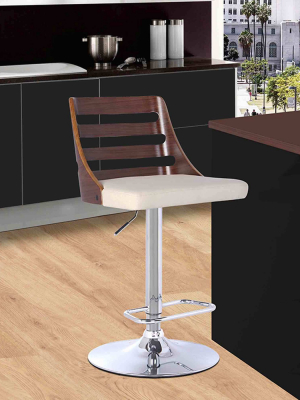 Storm Barstool In Chrome Finish With Walnut Wood And Cream Faux Leather - Armen Living