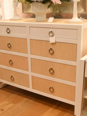 Mallet 8 Drawer Dresser Grasscloth And White Lacquer
