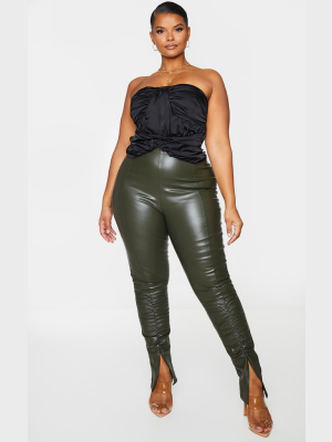 Plus Black Satin Ruched Detail Corset Top