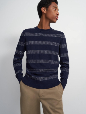 Crewneck Sweater In Striped Wool-cashmere