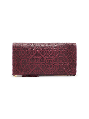 Fold Over Leather Clutch, Burgundy