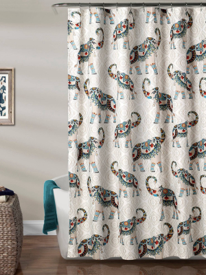 Hati Elephants Shower Curtain Navy - Lush Décor