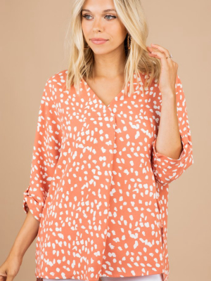 On A Mission Coral Orange Spotted Leopard Top