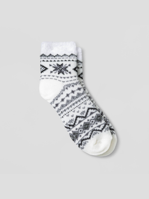 Women's Snowflake Double Lined Cozy Ankle Socks - A New Day™ Ivory 4-10