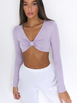 Lilac Jersey Plunge Knot Front Long Sleeve Crop...