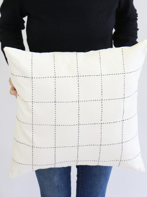 Medium Grid-stitch Throw Pillow - Bone