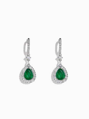 Effy Brasilica 14k White Gold Emerald And Diamond Drop Earrings, 4.04 Tcw