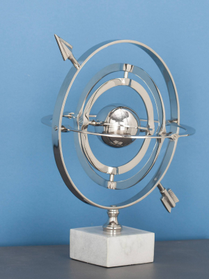 15" X 10" Traditional Aluminum Armillary Sphere With Ceramic Base Silver - Olivia & May