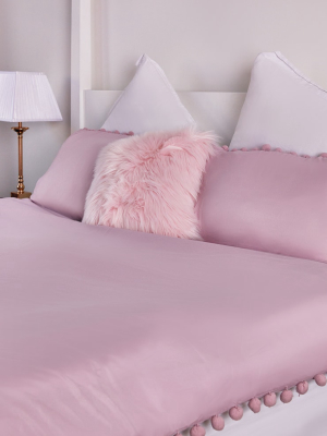 Blush Pom Pom Double Duvet Set