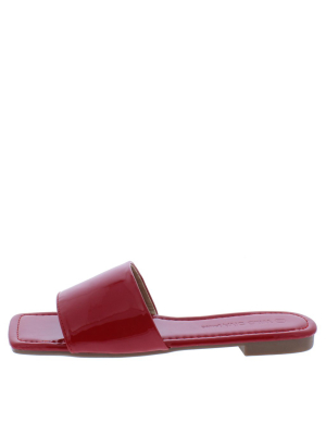 Bandit04 Red Square Open Toe Flat Slide Sandal