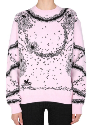 Givenchy Floral Intarsia Crewneck Knit Sweater