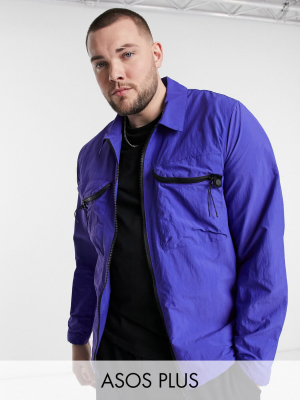 Asos Design Plus Quilted Jacket With Chest Pocket In Blue