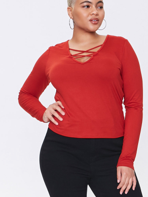 Plus Size Caged Long-sleeve Top