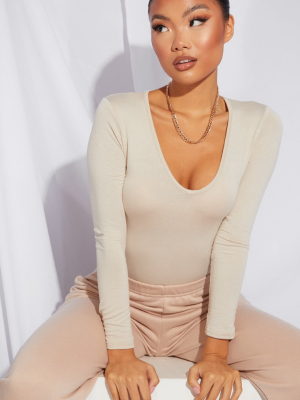 Petite Stone V Neck Basic Bodysuit