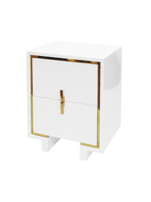 Bruna Two Drawer Side Table With Inset Brass In White Lacquerquer