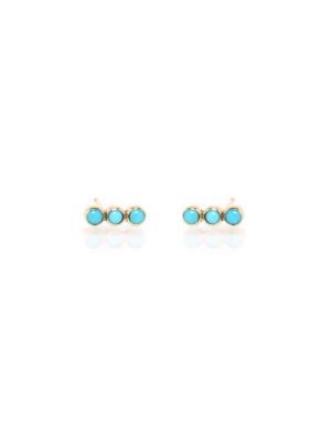 14k Tiny Turquoise Bezel Bar Studs