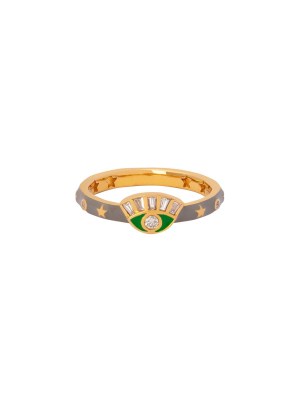 Skinny Evil Eye Ring - Grey & Green