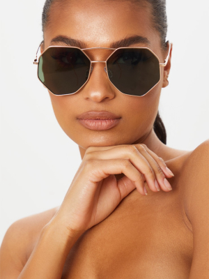 Gold Trim Hexagon Sunglasses