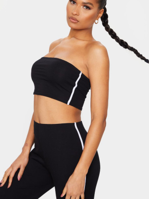 Black Sports Stripe Bandeau Crop Top