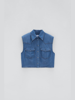 Shoulder Pad Denim Shirt