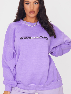 Prettylittlething Purple Slogan Washed Sweatshirt