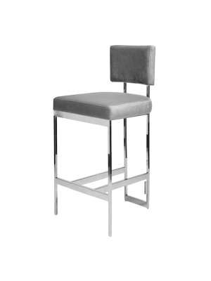 Jones Bar Stool Gray Velvet And Nickel