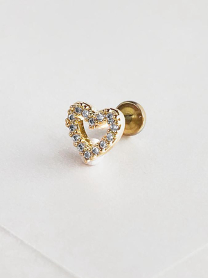 Heart Diamante Gold Flat Back Earring