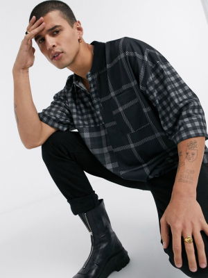 Asos Design Oversized Polo Shirt In Patchwork Check