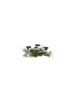 Northlight 22" Mixed Pine With Blueberries, Pine Cones And Ice Twigs Christmas Candle Holder Centerpiece - Green/silver