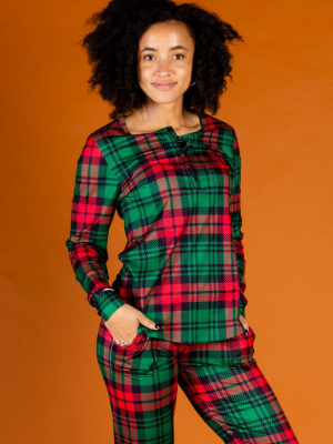 The Lincoln Log Love Lady | Women's Red Plaid Christmas Pajama Top