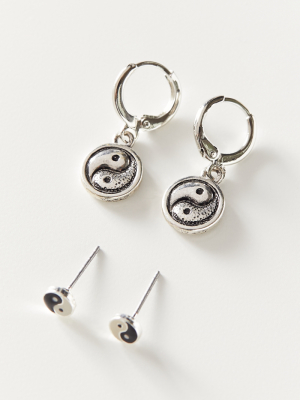 Yin Yang Post And Hoop Earring Set