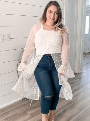 Plus Size Clip Dot Lace Kimono