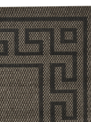 Faux Natural Greek Key Indoor/outdoor Rug Swatch, Dark Brown/black