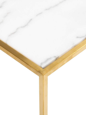 Corbett Rectangular Coffee Table, White/brushed Gold Base