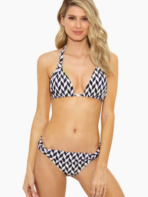 Carla Strappy Triangle Bikini Top - Black & White Geometric Print