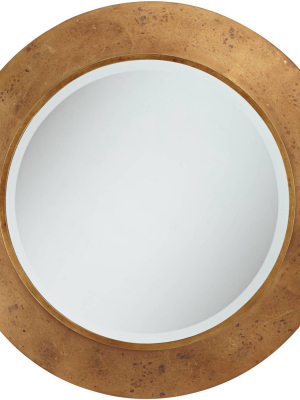 Uttermost 32" Round Distressed Antique Gold Leaf Wall Mirror