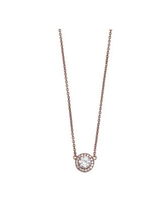 Women's Necklace With Round Cubic Zirconia In Rose Gold Over Sterling Silver -rose (18")