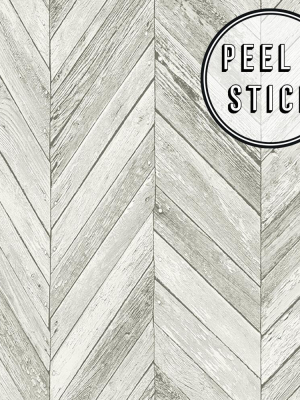 Herringbone Wood Peel And Stick Wallpaper In Light Grey From The Transform Collection By Graham & Brown